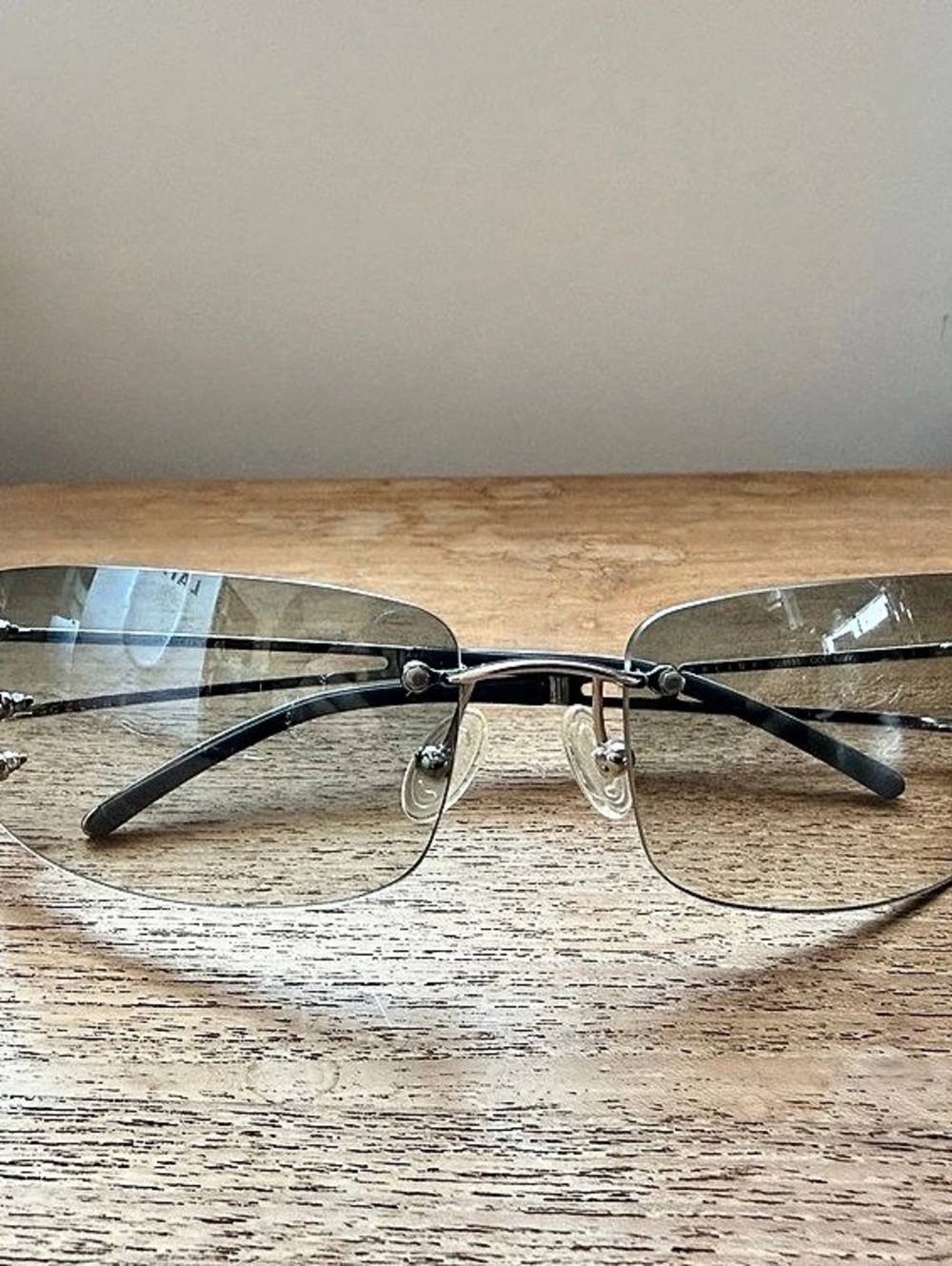 CELINE Silver & Blue Rimless Shield Glasses Like New